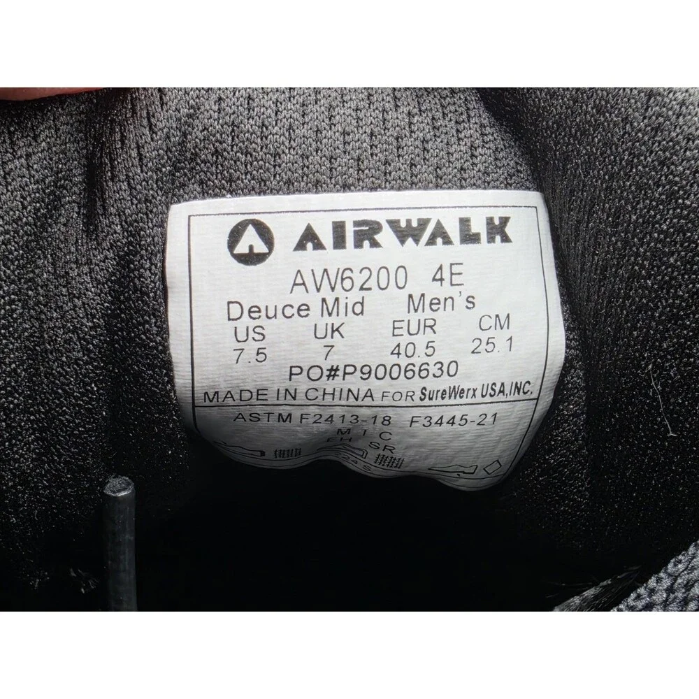 Airwalk Deuce Mid Composite Toe Safety Shoes Boots Canvas Black Men’s 7.5 4E